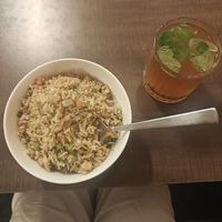 tofu friend rice and ginger and mint homemade kombucha at Snow Lion Hotel & Veg Restaurant in Dharamshala