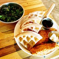 Chicken and Waffles with Sautéed Kale at The Beer Plant in Austin
