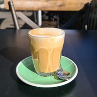 Enjoying an almond latte in the sun, outdoor seating at Hoo Gah in Bendigo