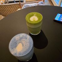 Spirulina and Macha latte at Raw Nest in Krakow