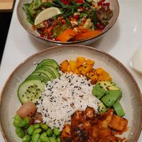 No Pork Buddha bowl with stir fried tofu at Raw Nest in Krakow