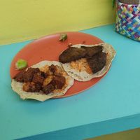 Taco de picadillo norteño y asada at El Rincon de Tacotlan in Puebla
