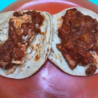 Tacos with adobo, just the right amount of spice 🌶 at El Rincon de Tacotlan in Puebla