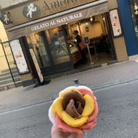 Soooo good. Mango, strawberry, lemon and chocolate “Classic”  at Amorino in Avignon