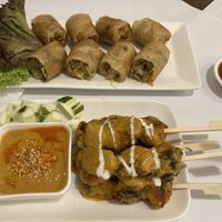 Satay and spring rolls  at Veggielicious Thai in Petaling Jaya