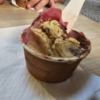 Pear & Hibiscus, Pistachio and chocolate. This is the smallest one! at Amorino - Chateau in Nantes