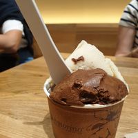 Cup with banana and chocolate sorbets at Amorino in Nice