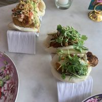 Cauliflower po boy and Buffalo maitake bao buns  at Ladybird in New York City