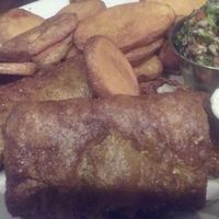Vegan fish (tofu) and chips. Vegan tartar sauce and quinoa taboulli. at Broad Ripple Brewpub in Indianapolis
