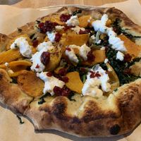 Temporary seasonal vegan butternut squash pizza with vegan ricotta cheese.  at True Food Kitchen in Palo Alto