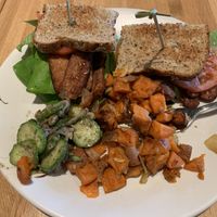 Vegan “TLT” tempeh lettuce tomato sandwich at True Food Kitchen in Palo Alto