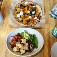Ancient grains bowl and butternut squash pizza at True Food Kitchen in Palo Alto