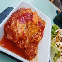     3-Vegetable Lasagne: 
        Carrot, sweet potato and green kale, tomato sauce and vegetable béchamel sauce, served with a small green salad. at Primeur Cantine in Paris