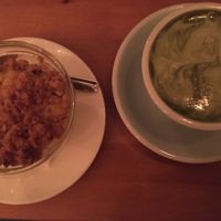 Matcha latte and crumble at Primeur Cantine in Paris