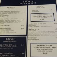 menu at Wayoo Juicery  in Edinburgh