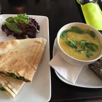 hummus 'vers' sandwich and a sort of curried corn and coconut soup at Eethuis Vers in Utrecht