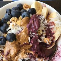 blueberry acai bowl with almond butter at Raw South Juice Co. in Miami