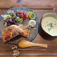 Salad bread soup lunch option at Mana in Naha