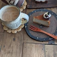 Oat/Soy chai latte - so good! Tiramisu, soy cheesecake and soy chocolate cake (last one not in the pic) were sooo delicious but small sizes at Mana in Naha