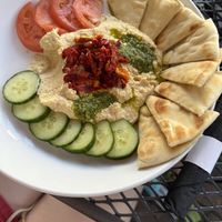 Hummus plate without cheese   at The Forge in Put-in-bay
