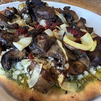 Veggie flatbread pizza off the vegan menu   at Aqus Cafe in Petaluma