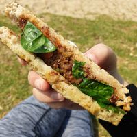 Lentil toastie with quinoa, sweet potato and spinach at HAH Lorne Beach in Lorne
