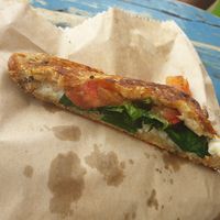 Vegan mozzarella, tomato, spinach and basil toastie at HAH Lorne Beach in Lorne