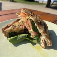 vegan mozzarella, tomato, basil, spinach  at HAH Lorne Beach in Lorne