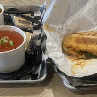 Chickpea soup, Tomatoe soup, rehobeth veg panini  at Grandpa Mac - Coastal Hwy in Rehoboth Beach