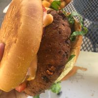 Black eyed pea burger at Curia on the Drag Food Truck in Gainesville