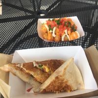 jackfruit quesadilla with tater tots! Yum at Curia on the Drag Food Truck in Gainesville