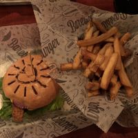 The big bopper burger & fries. Swapped the beyond meat patty for the impossible meat patty👌🏼 at Bareburger - Hell's Kitchen in New York City