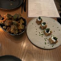 bang bang broccoli and 1000-layer potatoes appetizers  at PLANTA - Yorkville in Toronto