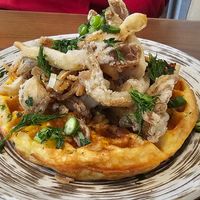 vegan chicken and waffle at PLANTA - Yorkville in Toronto