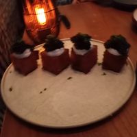 Blurry potato starter (pic taken after a glass of wine or 2) at PLANTA - Yorkville in Toronto