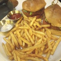 Chick'n sandwich and fries. Not their specialty but let me tell you, amazing!! at PLANTA - Yorkville in Toronto