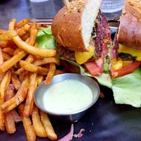 Queso Burger + fries  at PLANTA - Yorkville in Toronto