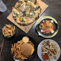 Bianca Pizza, Queso Dip, “Chickn” Fried Mushrooms, Planta Burger at PLANTA - Yorkville in Toronto