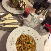 Raw quiche and Rissotto and fresh juice at Food of Love in Prague