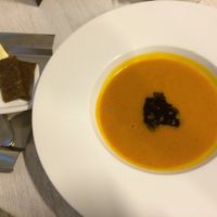 pumpkin soup with raw bread at Food of Love in Prague