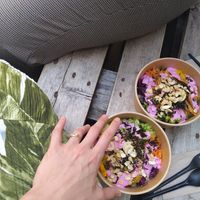 Vegan chicken and vegan pulled pork -Rainboe Bowl at Superfood Deli - Mariahilfer in Vienna