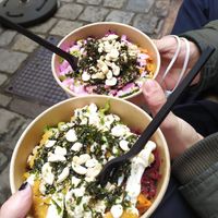 Vegan Fish Bowl and Rainbow Bowl with Vegan Chicken Teriyaki at Superfood Deli - Mariahilfer in Vienna