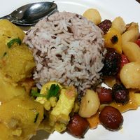 Potatoes, raddish, tofu, jujubes, water chestnuts, ginko biloba, peppers, rice. at Ton-Phon - Robinson Asoke in Bangkok