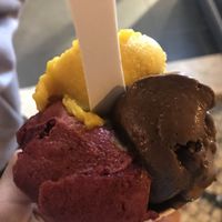 Vegan ice cream: chocolate, mango, currant  at Amorino - Garrett in Lisbon