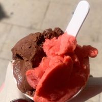 Chocolate & strawberry ice cream at Amorino in Alicante