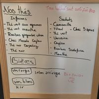 Drinks menu at Happy Books in Fribourg