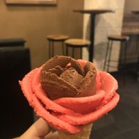 Chocolate and raspberry sorbet  at Amorino - Mayor in Madrid