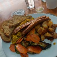Delicious hot breakfast at Subia's Organic Cafe and Market in Jersey City