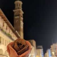 Chocolate and strawberry sorbet at Amorino in Verona