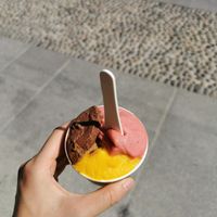 Dark chocolate, strawberry, mango gelato at Amorino - Navigli in Milan